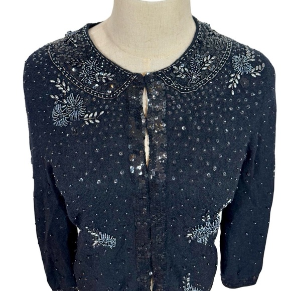 White + Warren 100% Cashmere Beaded Sequins Vintage-Inspired Cardigan Sweater - Picture 3 of 7